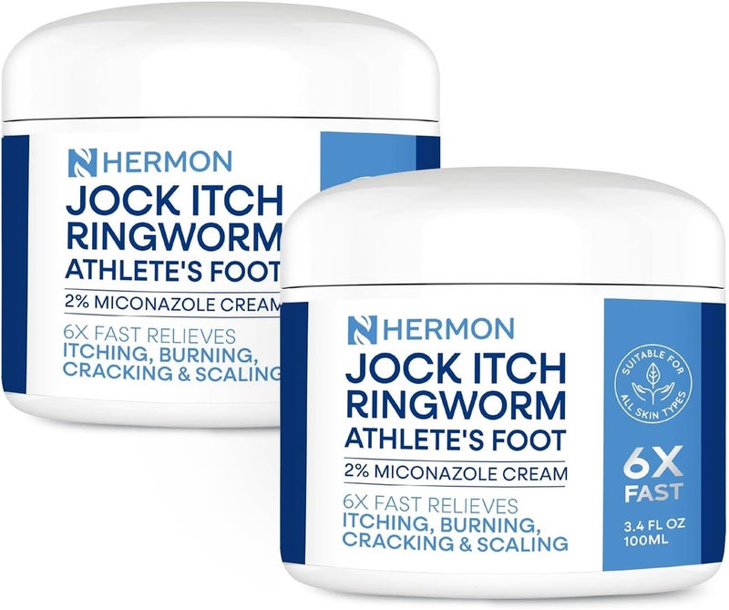 Hermon Jock Itch Antifungal Cream, Ringworm Treatment for Humans, Psoriasis Scalp Treatment, Ringworm Cream for Humans, Foot & Body Balm, Provides Soothing Relief-2 Pack - Image 1